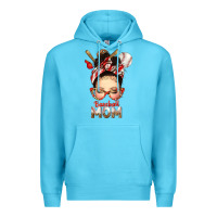 Ocean Blue Baseball Mom Messy Bun Premium Hoodie - texasbilliewilder