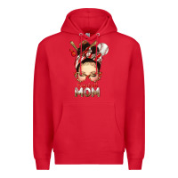 Red Baseball Mom Messy Bun Premium Hoodie - texasbilliewilder