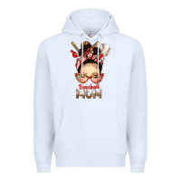 White Baseball Mom Messy Bun Premium Hoodie - texasbilliewilder