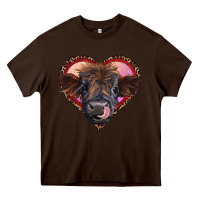 Chocolate Brown leopard heart highland calf Heavy Core Tee - RanaPortraitStore