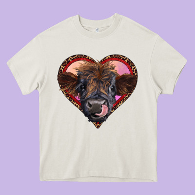 Leopard Heart Highland Calf Heavy Core Tee Designed By Ranaportraitstore
