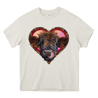 Cream leopard heart highland calf Heavy Core Tee - RanaPortraitStore