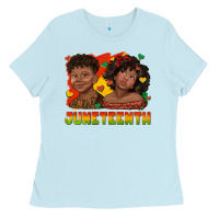 Baby Blue juneteenth with afro black kids Ladies Tee - texasbilliewilder
