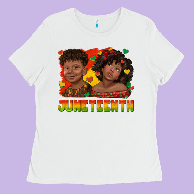 Ladies Tee juneteenth with afro black kids