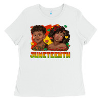 White juneteenth with afro black kids Ladies Tee - texasbilliewilder