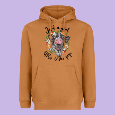 Just A Girl Who Loves Pigs Floral Wreath Heavyweight Hoodie Designed By Barkaloodesign