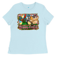 Baby Blue happy easter rooster chicken and chick Ladies Tee - RanaPortraitStore