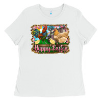 White happy easter rooster chicken and chick Ladies Tee - RanaPortraitStore