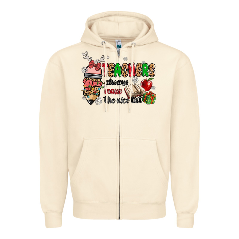 Teachers Always Make The Nice List Zipper Hoodie by MaliasSmallBusiness | Teevron