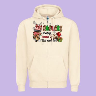Teachers Always Make The Nice List Zipper Hoodie Designed By Maliassmallbusiness