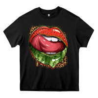 Black watermelon lips with leopard Heavy Core Tee - texasbilliewilder