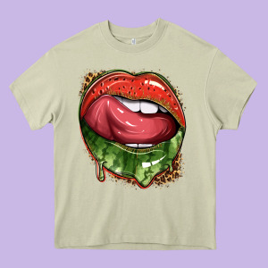 Watermelon Lips With Leopard Heavy Core Tee Designed By Texasbilliewilder