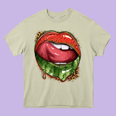 Watermelon Lips With Leopard Heavy Core Tee Designed By Texasbilliewilder