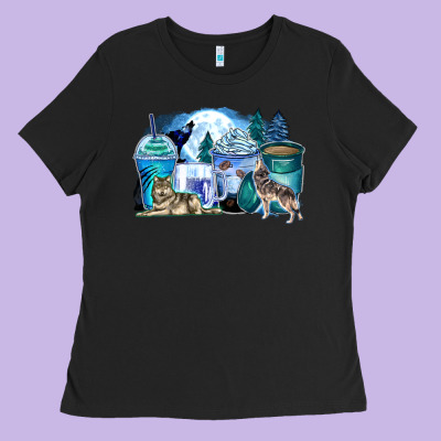Wolf Coffee Cups Ladies Tee Designed By Zillion Design Studio