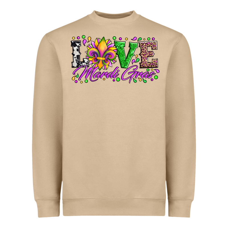 Love Mardi Gras Fleur De Lis Sunflower Leopard And Beads Heavyweight Sweatshirt by Artiststas | Teevron