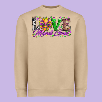 Love Mardi Gras Fleur De Lis Sunflower Leopard And Beads Heavyweight Sweatshirt Designed By Artiststas