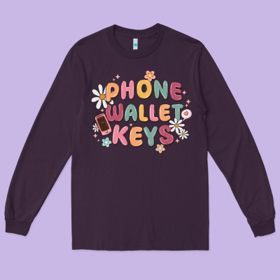 Phone Wallet Keys Long Sleeve Tee Designed By Maliassmallbusiness