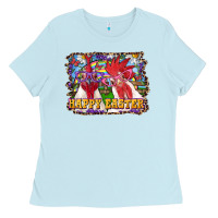 Baby Blue Happy Easter Roosters Ladies Tee - RanaPortraitStore