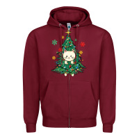 Burgundy christmas tree cat Zipper Hoodie - MaliasSmallBusiness