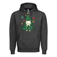 Charcoal Heather christmas tree cat Zipper Hoodie - MaliasSmallBusiness