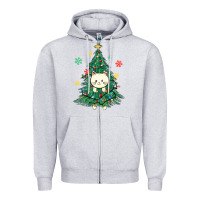 Heather Grey christmas tree cat Zipper Hoodie - MaliasSmallBusiness