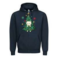 Navy christmas tree cat Zipper Hoodie - MaliasSmallBusiness