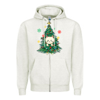 Oatmeal Heather christmas tree cat Zipper Hoodie - MaliasSmallBusiness