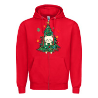 Red christmas tree cat Zipper Hoodie - MaliasSmallBusiness