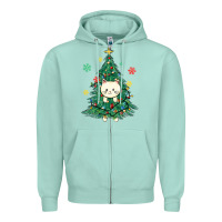 Seafoam christmas tree cat Zipper Hoodie - MaliasSmallBusiness