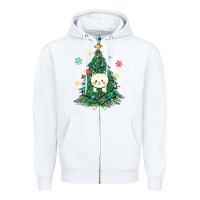 White christmas tree cat Zipper Hoodie - MaliasSmallBusiness