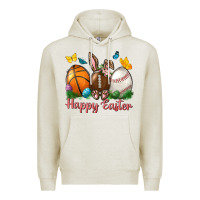 Oatmeal Heather Happy Easter sports with butterfly Premium Hoodie - NancyCooperArtShop
