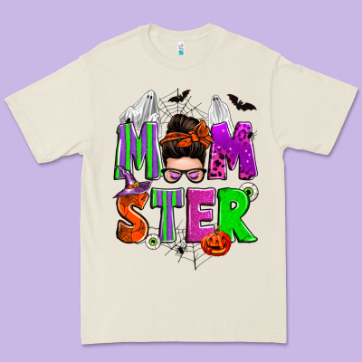 Halloween Momster Messy Bun Premium Tee Designed By Zillion Design Studio