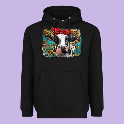 Holstein Cow With Glitter And Leopard Background Heavyweight Hoodie Designed By Barkaloodesign