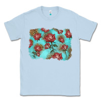 Dusty Blue red roses with leopard background Classic Tee - LillyAllenDesigns