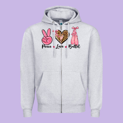 Peace Love Ballet Zipper Hoodie Designed By Nancycooperartshop