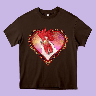 Valentine's Day Rooster With Leopard Heart Heavy Core Tee Designed By Ranaportraitstore