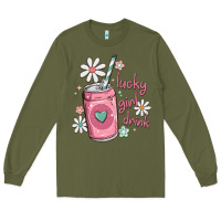 Army Green lucky girl drink Long Sleeve Tee - MaliasSmallBusiness