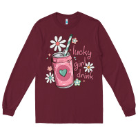 Burgundy lucky girl drink Long Sleeve Tee - MaliasSmallBusiness