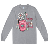 Heather Grey lucky girl drink Long Sleeve Tee - MaliasSmallBusiness
