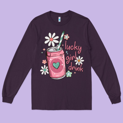 Lucky Girl Drink Long Sleeve Tee Designed By Maliassmallbusiness