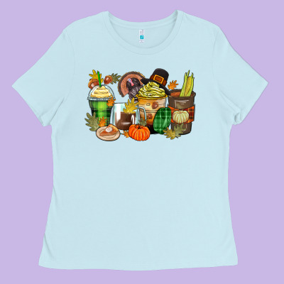 Thanksgiving Coffee Cups Ladies Tee Designed By Zillion Design Studio