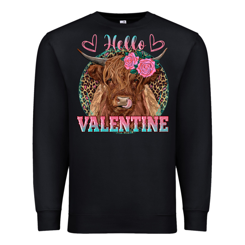 Hello Valentine Highland Cow Premium Sweatshirt by RanaPortraitStore | Teevron