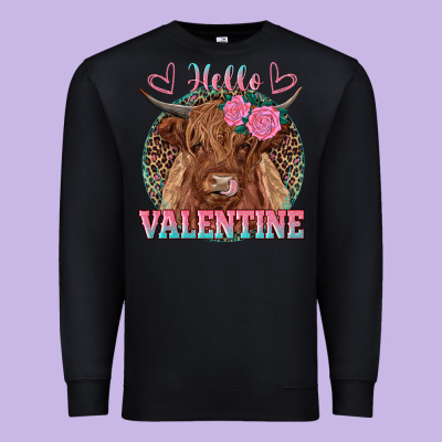 Hello Valentine Highland Cow Premium Sweatshirt Designed By Ranaportraitstore