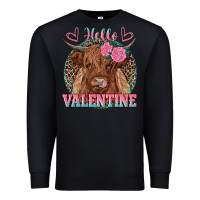 Black hello valentine highland cow Premium Sweatshirt - RanaPortraitStore
