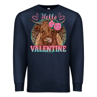 Navy hello valentine highland cow Premium Sweatshirt - RanaPortraitStore
