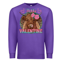 Purple hello valentine highland cow Premium Sweatshirt - RanaPortraitStore
