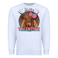 White hello valentine highland cow Premium Sweatshirt - RanaPortraitStore