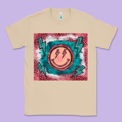 Western Lightning Bolt Smiling Face Turquoise Classic Tee Designed By Barkaloodesign