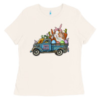 Bone Happy Easter Truck with Bunny Eggs And Carrot Ladies Tee - RanaPortraitStore