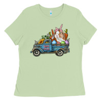 Matcha Happy Easter Truck with Bunny Eggs And Carrot Ladies Tee - RanaPortraitStore
